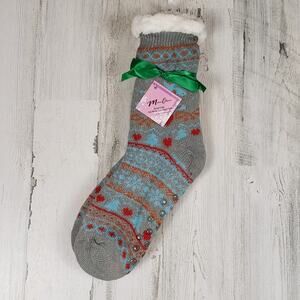 NWT Mari Clare Sherpa Lined Knit Winter Holiday Design No-Slip Slipper Socks